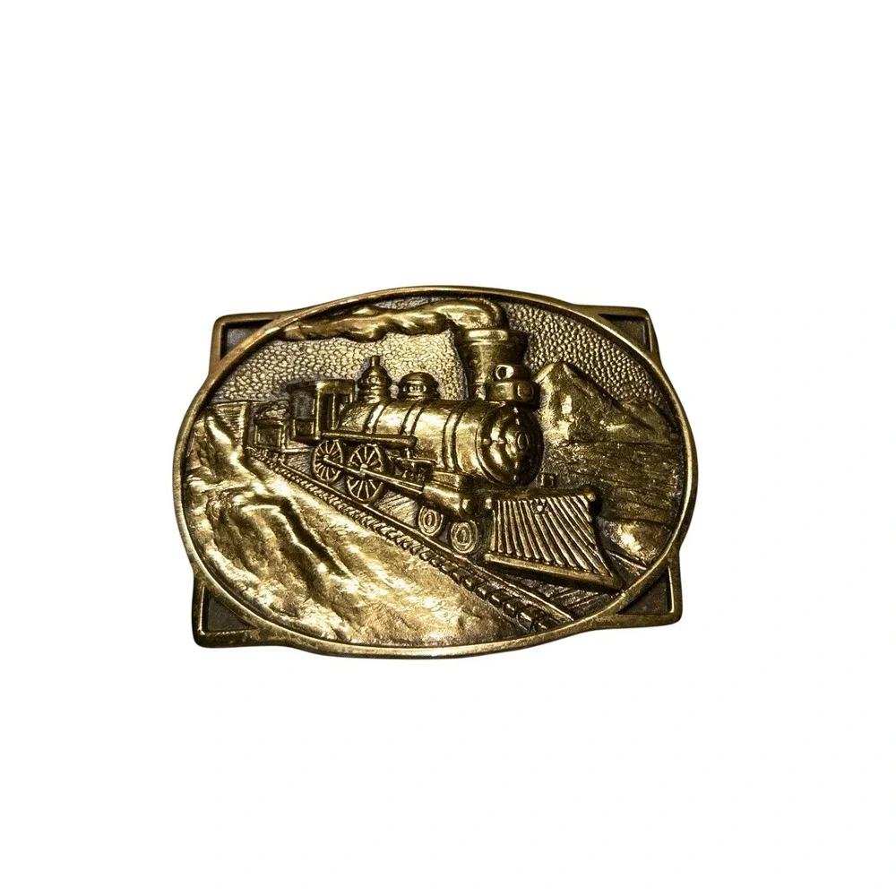 1970s BTS Solid Brass Train Locomotive Engine Belt Buckle Vintage Made‎ In USA